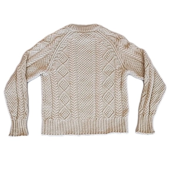 LL Bean Signature Fisherman Sweater Chunky Cable Knit Cottage Cream Womens Sz S - Picture 2 of 11